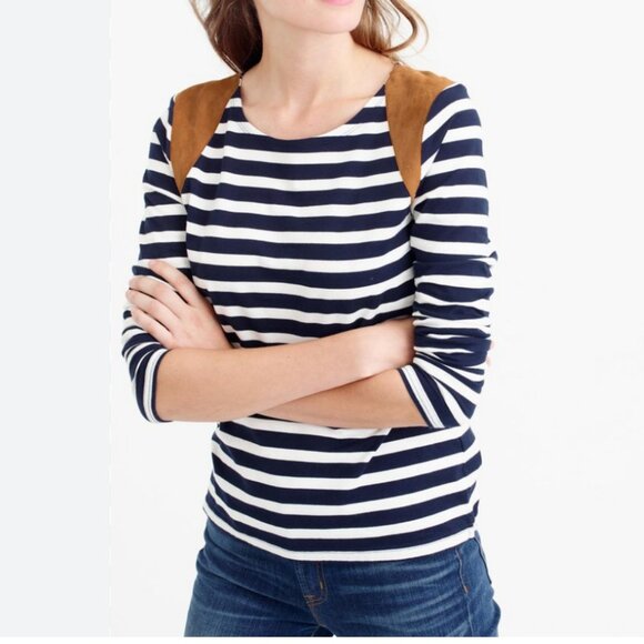 J.Crew striped Suede shoulder T-Shirt - Picture 2 of 5